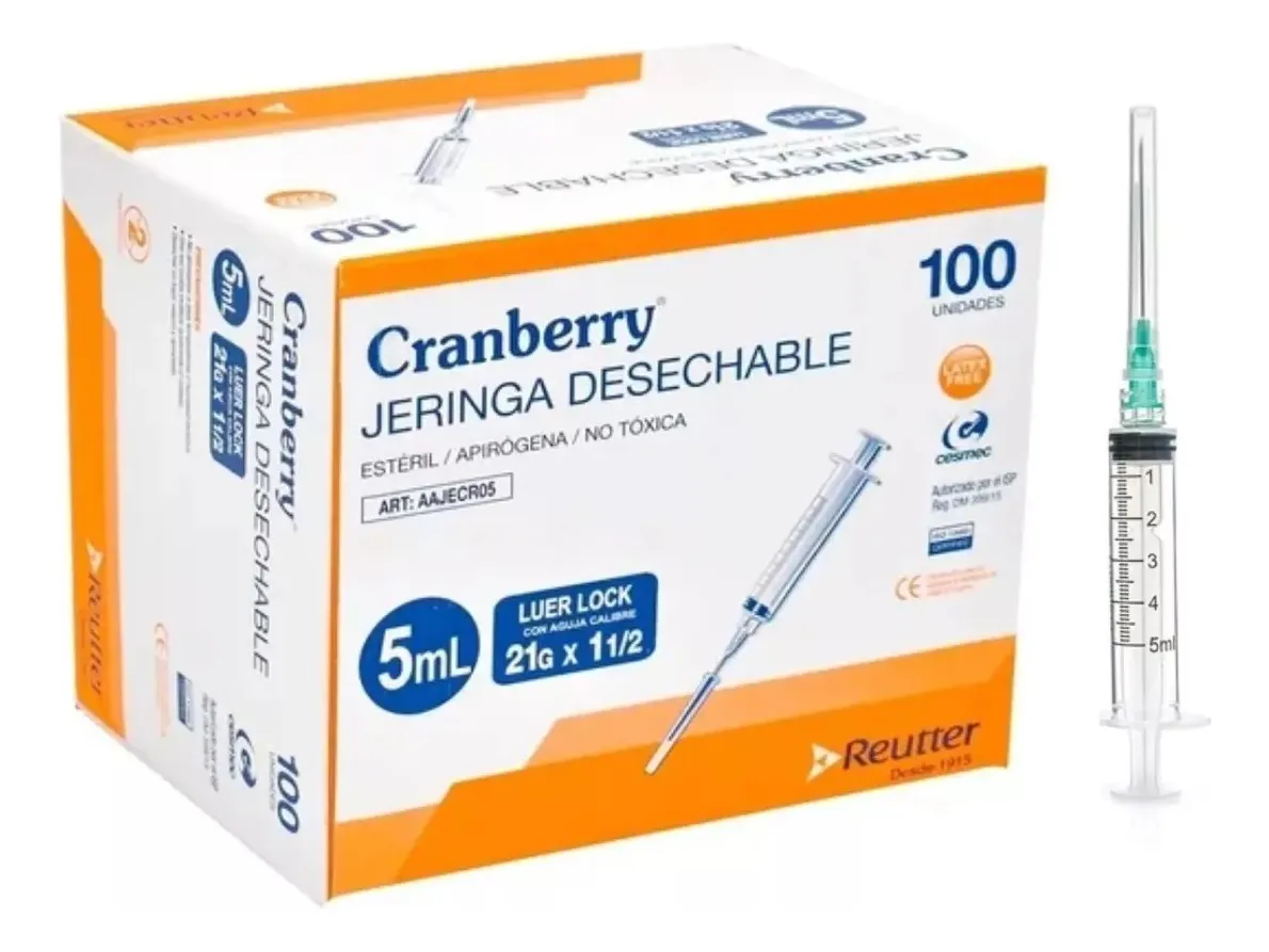 JERINGA DESECHABLE CRANBERRY 5CC 21G X 1 1/2 CAJA 100 UNID. - 1
