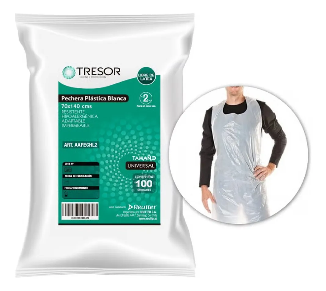 PECHERA DESECHABLE SIN MANGAS 70X140CM TRESOR 100 UNIDADES - 1