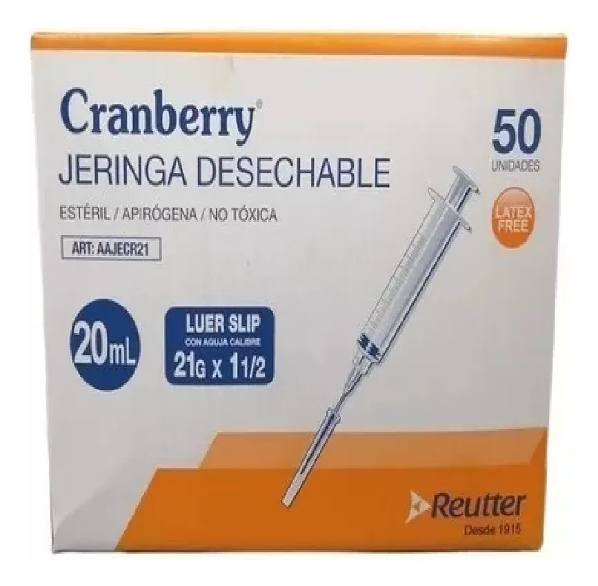 JERINGA DESECHABLE 20CC 21G X 1 1/2 LUER SLIP CAJA 50 UNID. - 2