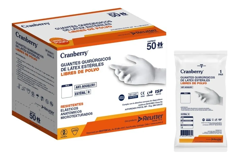 GUANTE ESTERIL QUIRURGICO CRANBERRY TALLA 6.5 CAJA 50 PARES COLOR BLANCO - 1