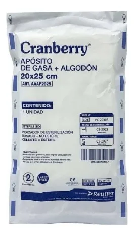 APÓSITO DE GASA + ALGODÓN 20X25CM-5 UNIDADES CRANBERRY - 1