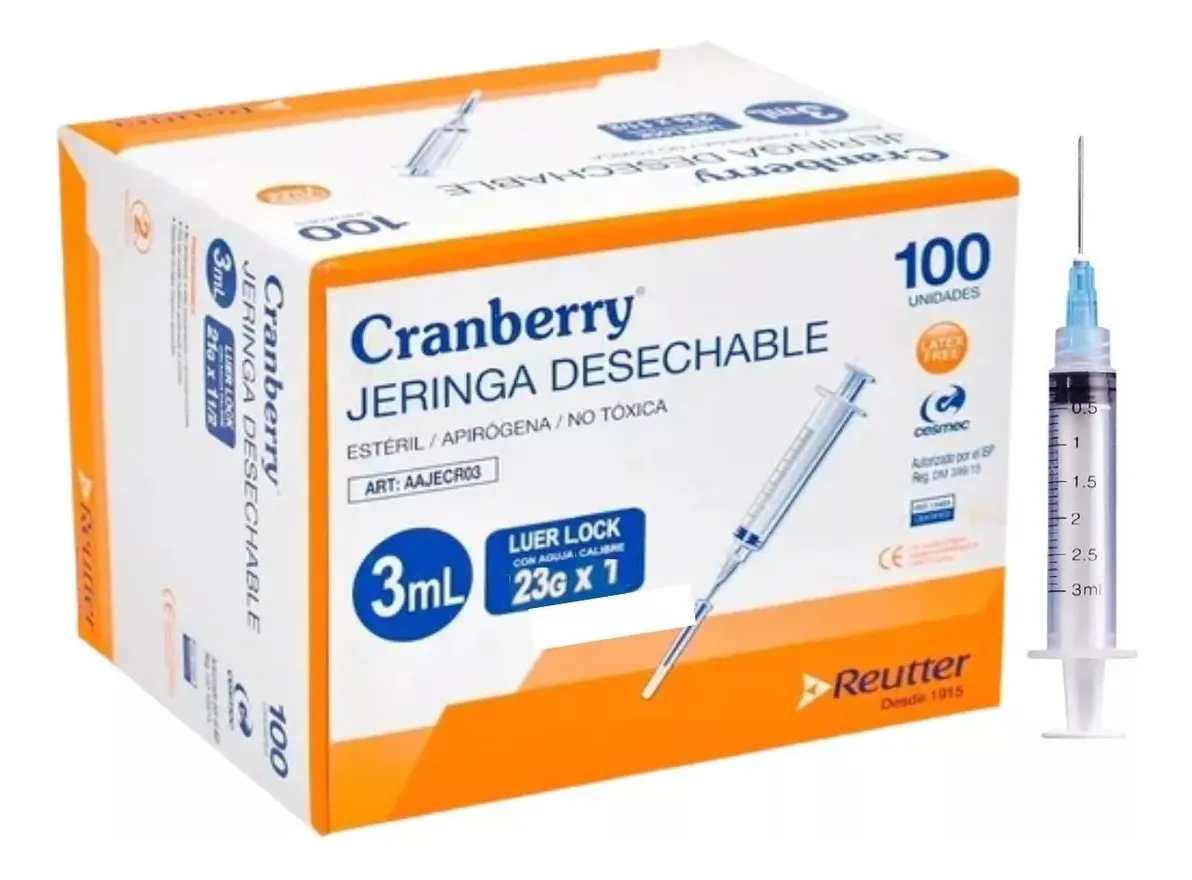 JERINGA DESECHABLE LUER LOCK 3 ML 23G X 1 CAJA 100 UNID - 1