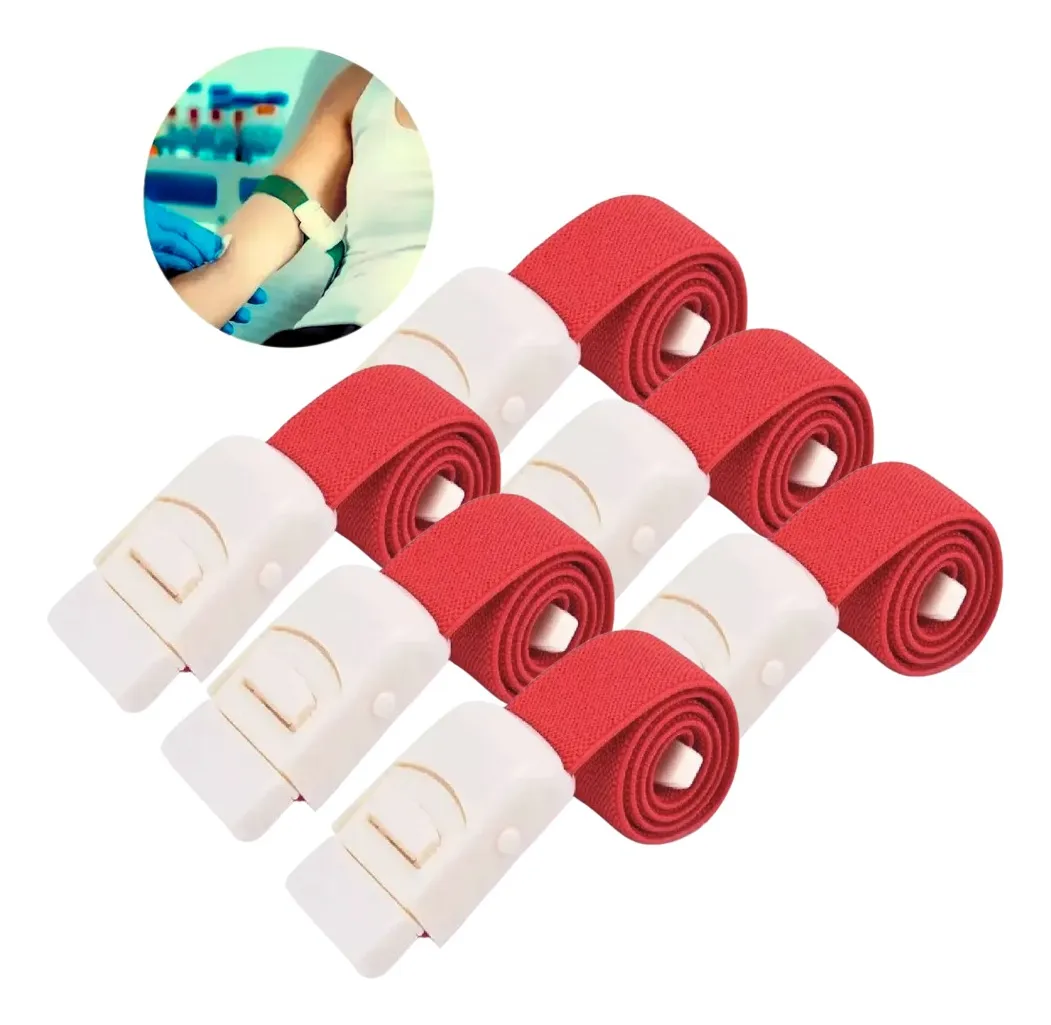 TORNIQUETE LIGADURA ELASTICO HEBILLA MEDICAS ROJO 6 UNIDADES - 1