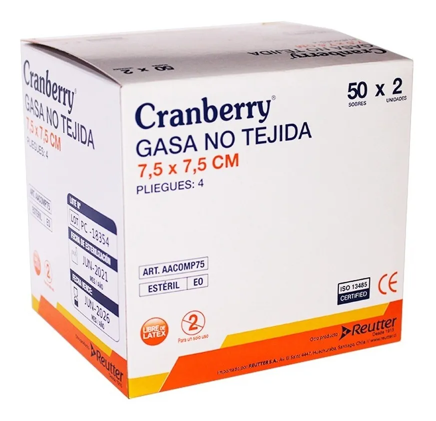 GASA ESTÉRIL NO TEJIDA TAMAÑO 7,5X7,5CM 1 CAJA DE 50 SOBRES CRANBERRY - 1