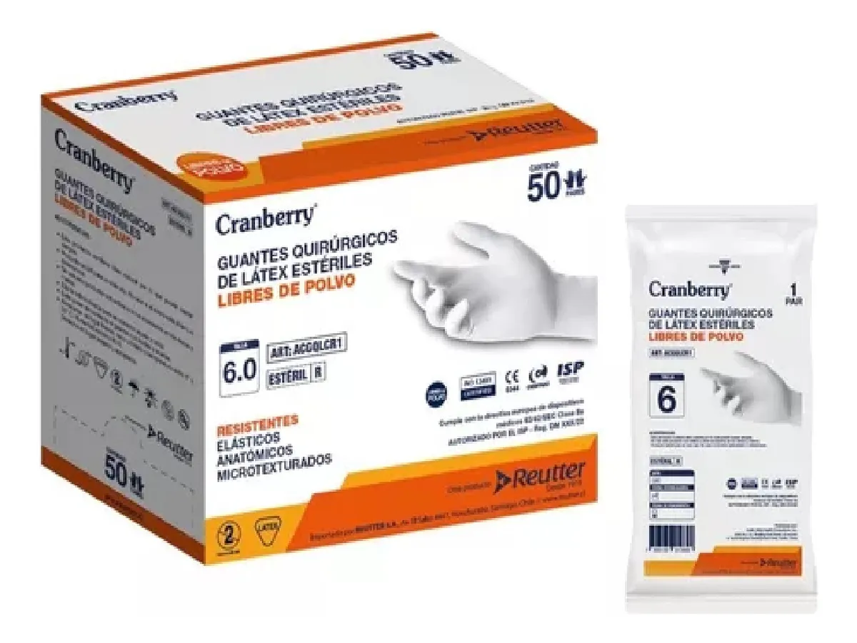 GUANTE QUIRURGICO ESTERIL TALLA 6 CAJA X 50 PARES CRANBERRY - 1