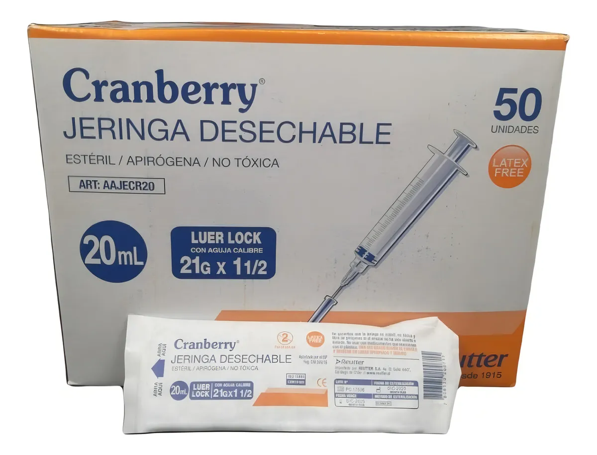 JERINGA DESECHABLE 20CC 21G X 1 1/2 LUER LOCK CAJA 50 UNID - 2