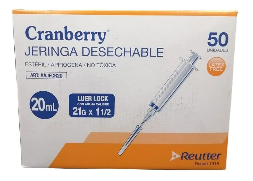 JERINGA DESECHABLE 20CC 21G X 1 1/2 LUER LOCK CAJA 50 UNID - 3