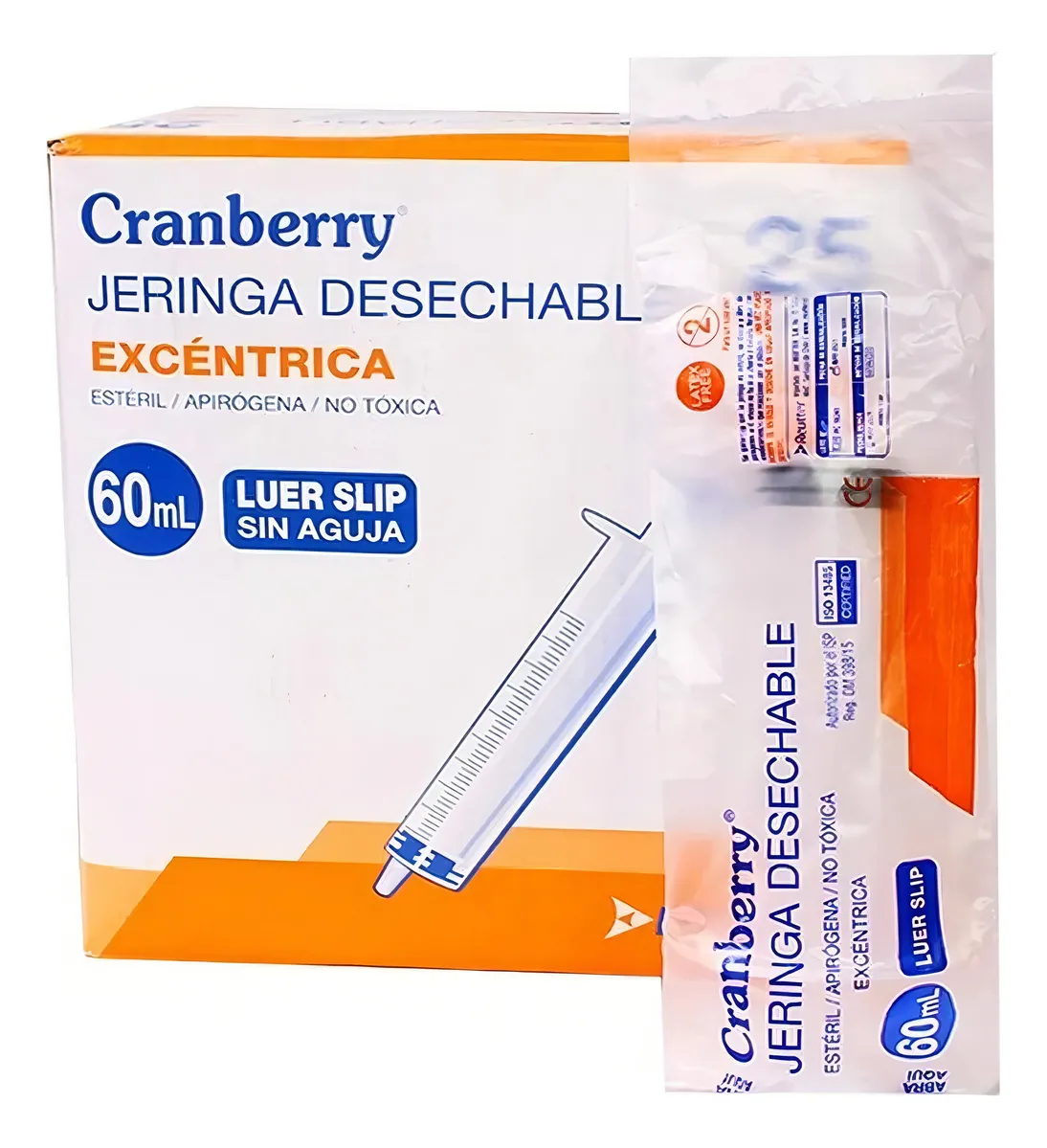 JERINGA EXCÉNTRICA 60ML LUER SLIP SIN AGUJA CAJA 25 UNIDADES - 1