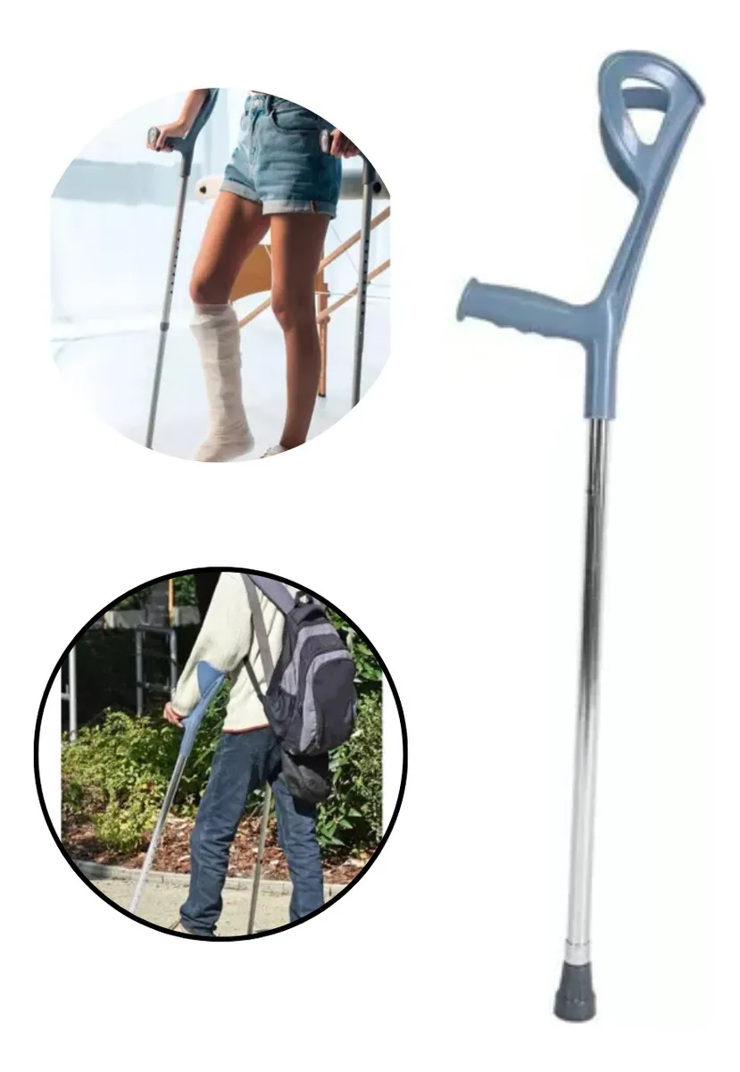 BASTON MULETA CANADIENSE ORTOPEDICO ALTURA AJUSTABLE GRIS - 1