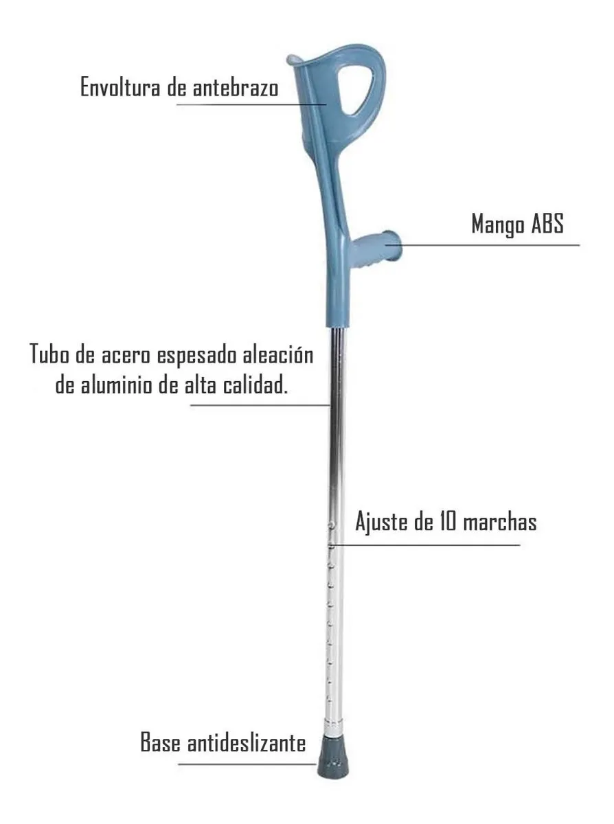 BASTON MULETA CANADIENSE ORTOPEDICO ALTURA AJUSTABLE GRIS - 4