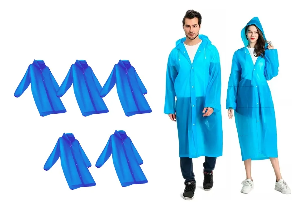 PACK X 5 PONCHO IMPERMEABLE LLUVIA UNISEX ADULTO AZUL - 1