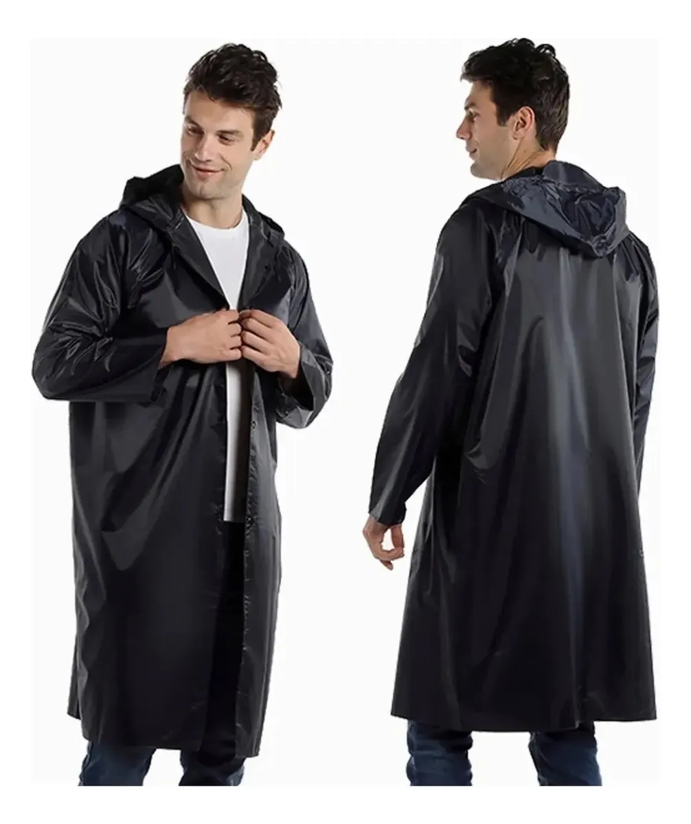 PONCHO CAPA LLUVIA LARGO PARA LLUVIA CHUBASQUERO PVC NEGRO - 1