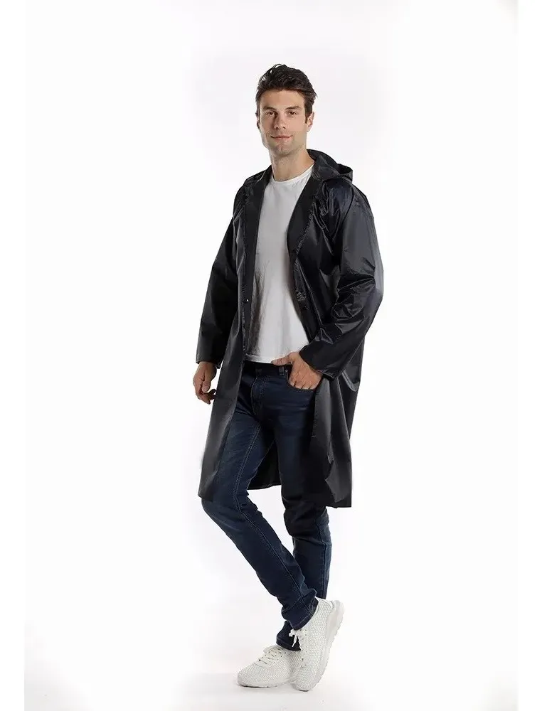 PONCHO CAPA LLUVIA LARGO PARA LLUVIA CHUBASQUERO PVC NEGRO - 2