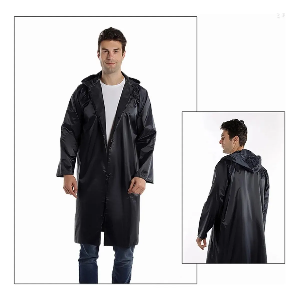 PONCHO CAPA LLUVIA LARGO PARA LLUVIA CHUBASQUERO PVC NEGRO - 5