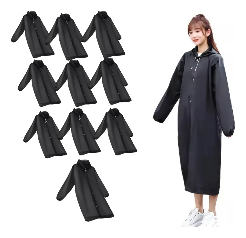 PACK X 10 PONCHO IMPERMEABLE LLUVIA UNISEX ADULTO NEGRO - 1