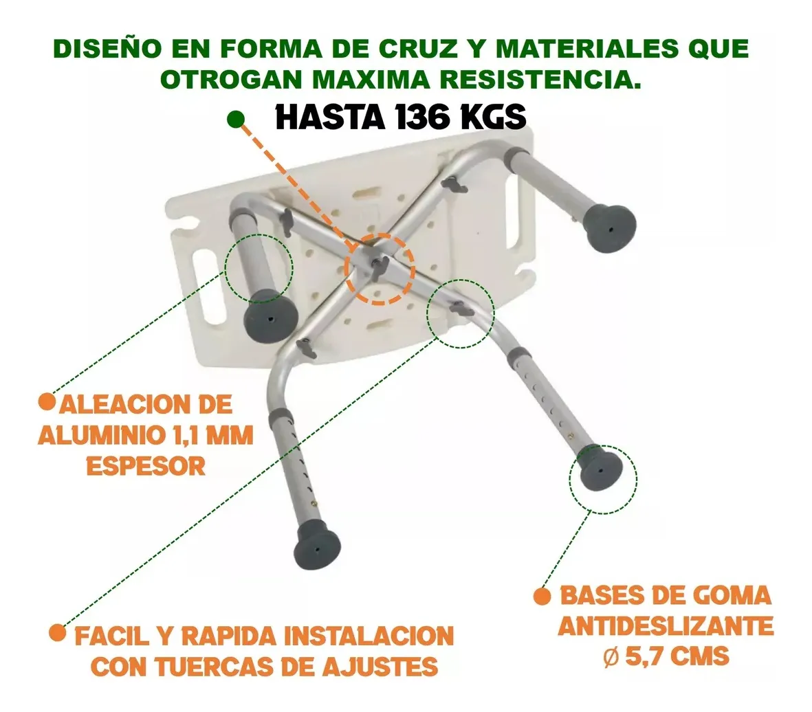 SILLA ASIENTO DUCHA SEGURIDAD PISO BAÑO REGULABLE TAUMM - 3