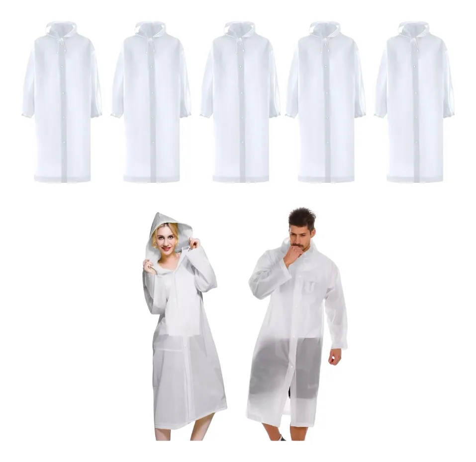 PACK X 5 PONCHO IMPERMEABLE LLUVIA UNISEX ADULTO BLANCO - 1