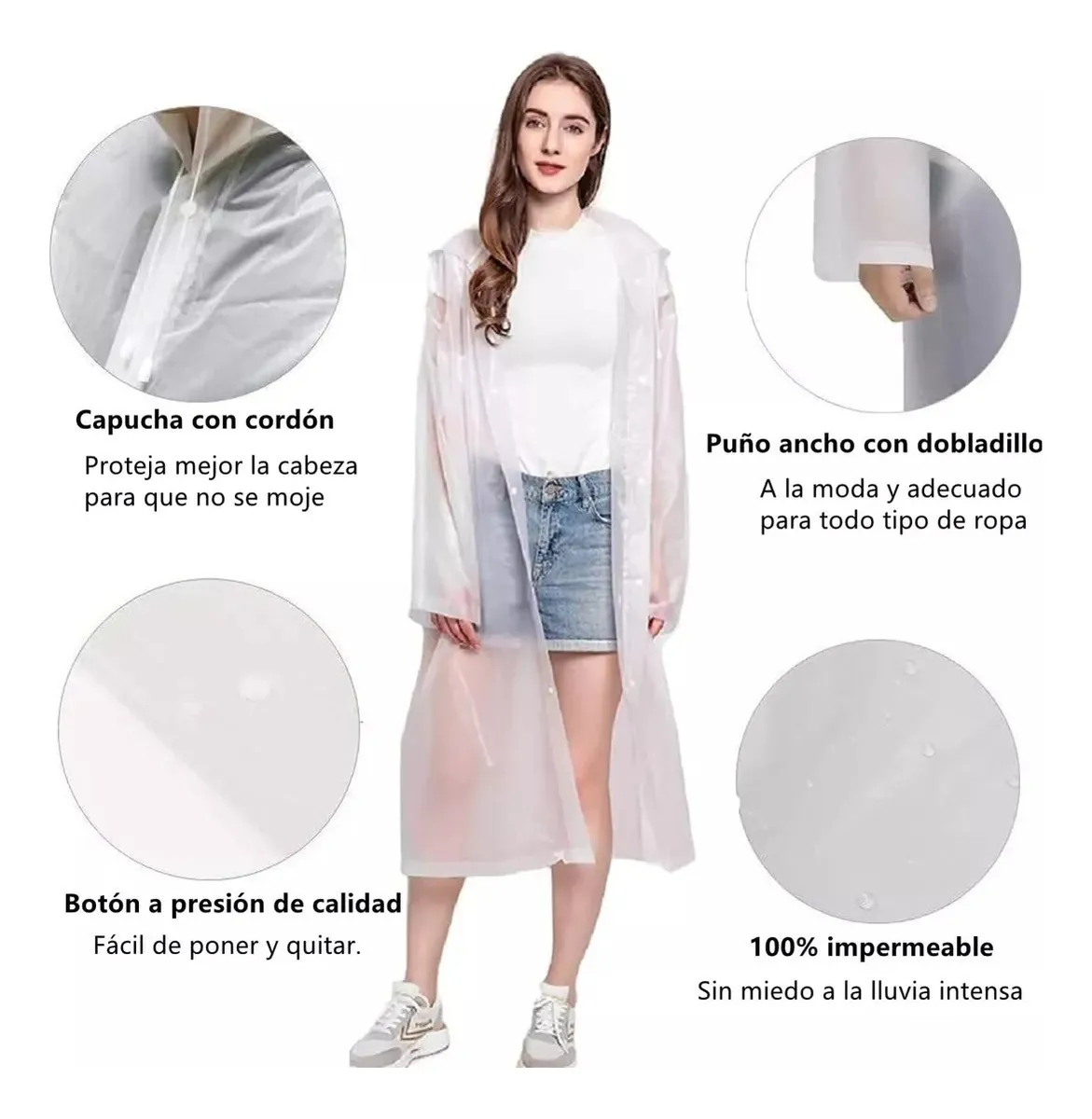 PACK X 5 PONCHO IMPERMEABLE LLUVIA UNISEX ADULTO BLANCO - 5