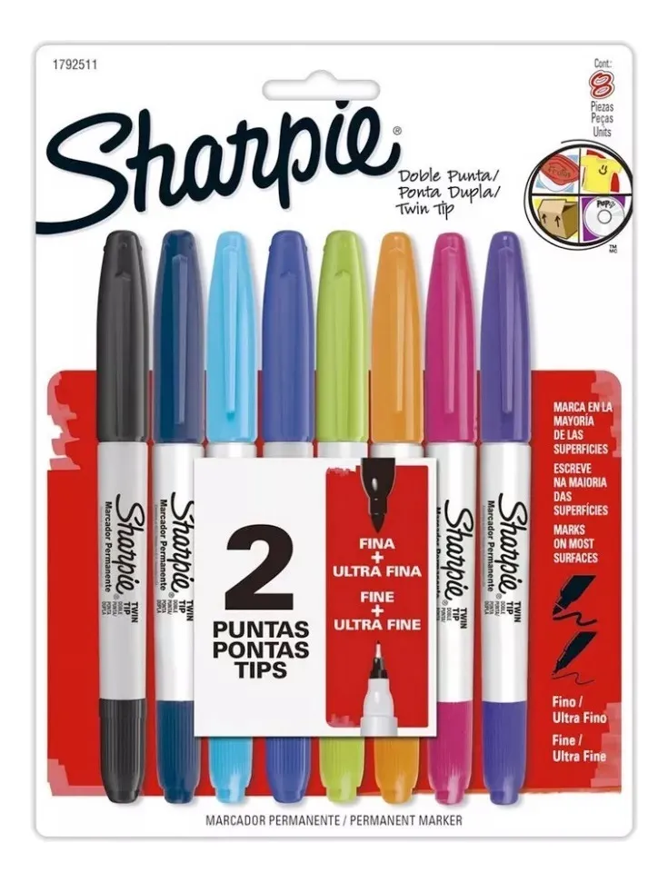 MARCADORES SHARPIE 8 COLORES DOBLE PUNTA FINA Y ULTRA FINA - 4