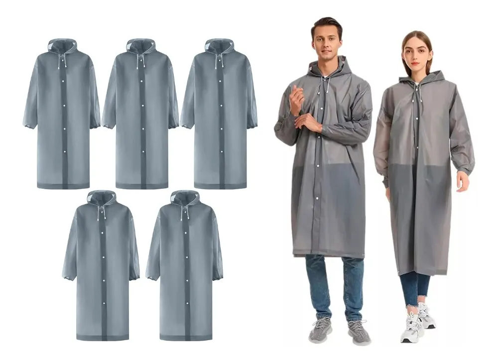 PACK X 5 PONCHO IMPERMEABLE LLUVIA VIENTO UNISEX ADULTO GRIS - 1