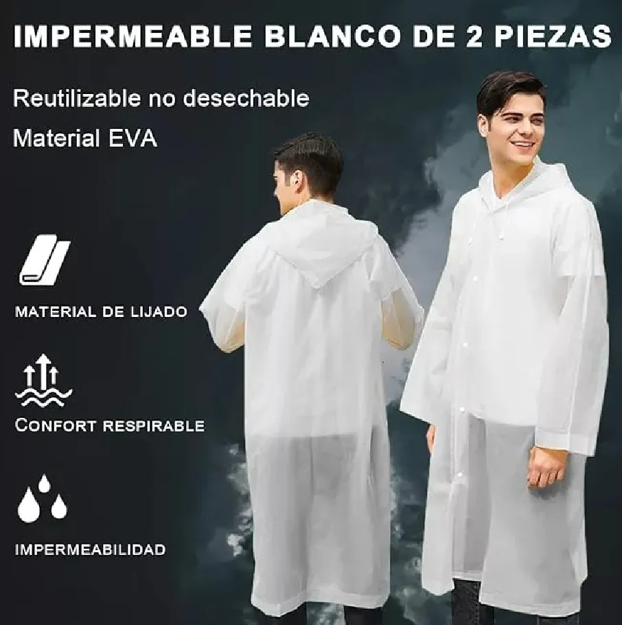 CAPA PONCHO IMPERMEABLE LLUVIA UNISEX ADULTO UNIDAD BLANCO - 5