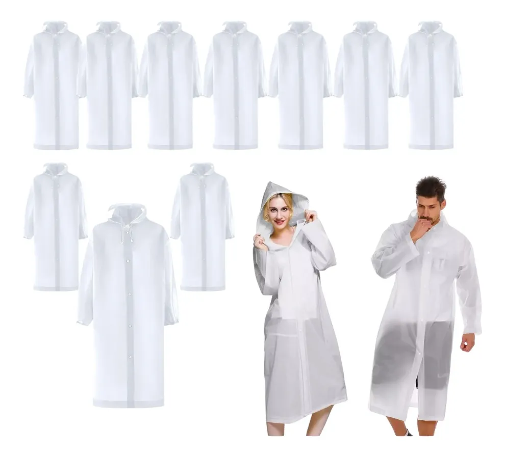 PACK X 10 PONCHO IMPERMEABLE LLUVIA UNISEX ADULTO BLANCO - 1