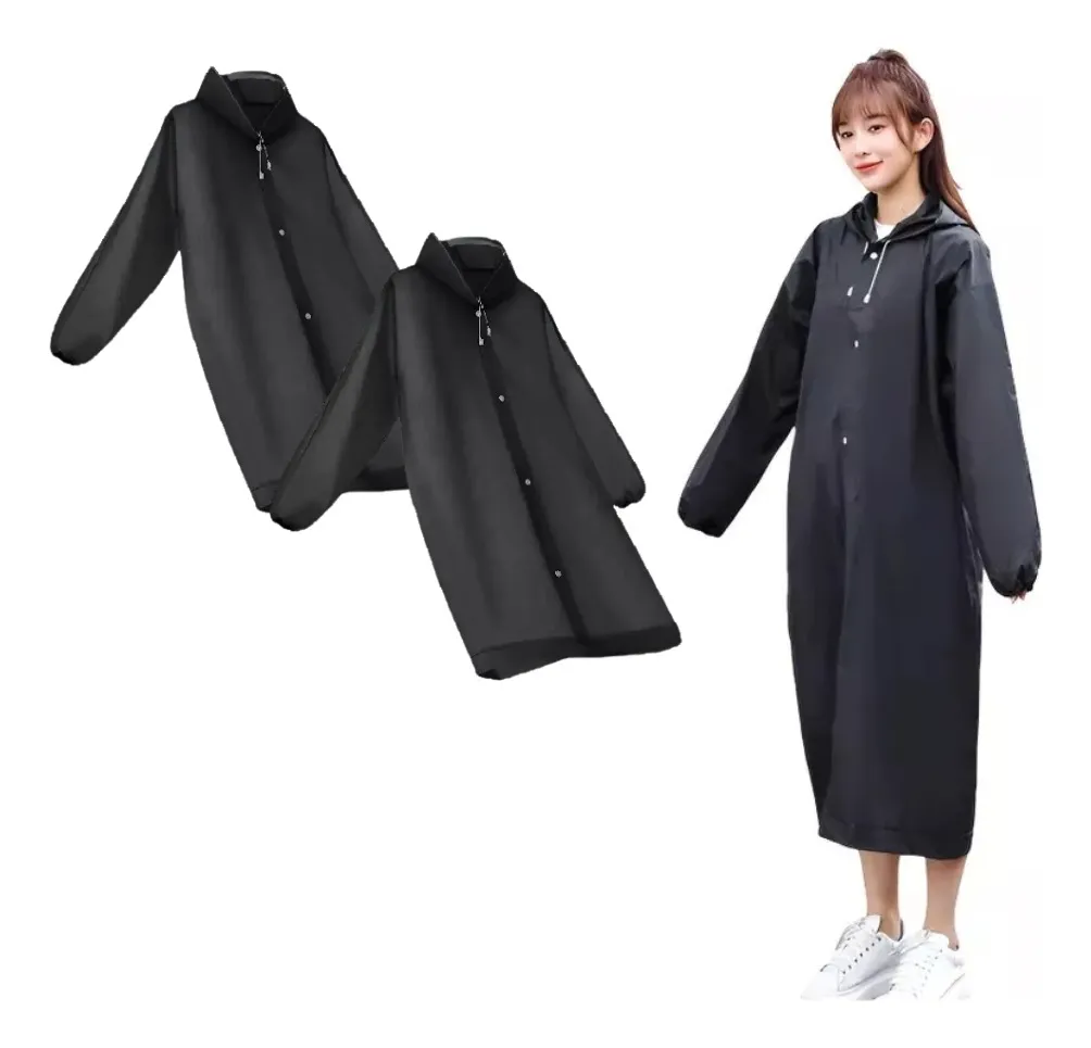 PONCHO IMPERMEABLE LLUVIA UNISEX ADULTO NEGRO PACK X 2 - 1