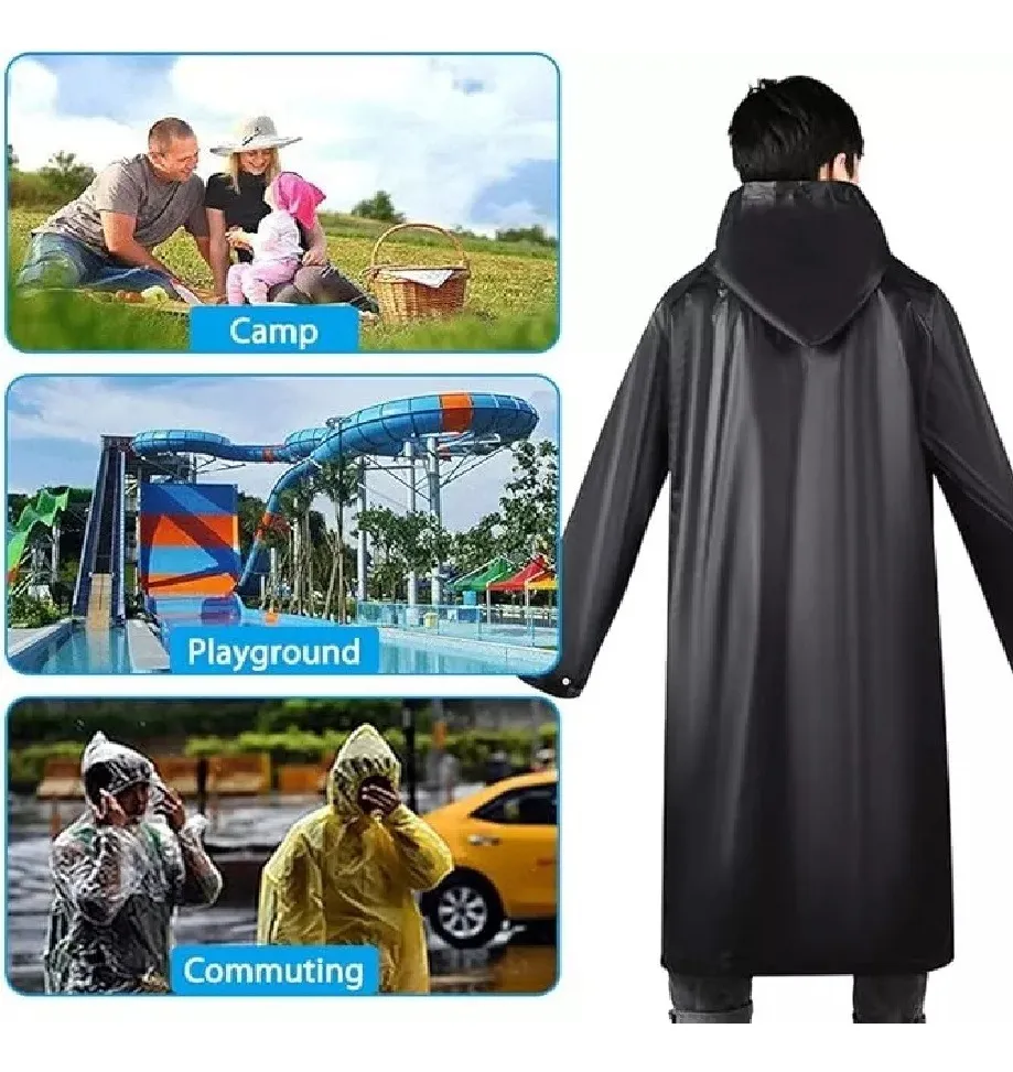PONCHO IMPERMEABLE LLUVIA UNISEX ADULTO NEGRO PACK X 2 - 4