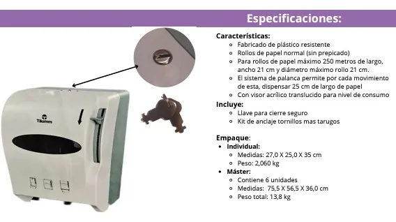 DISPENSADOR DE PAPEL CON PALANCA - 4