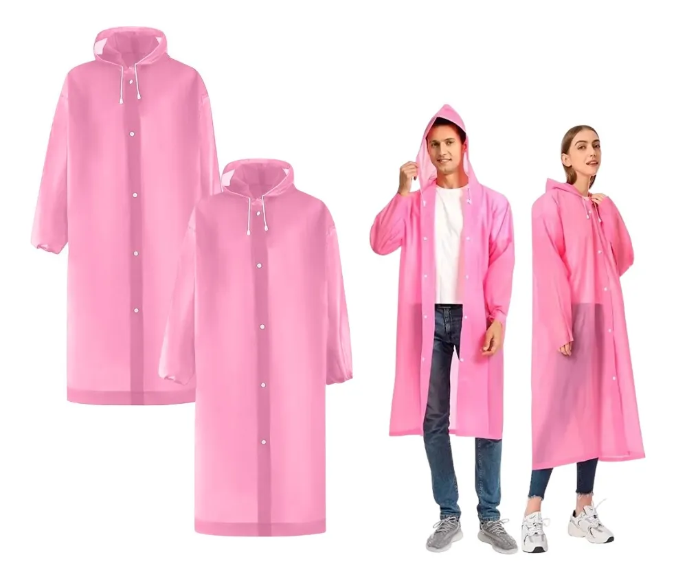PACK X2 PONCHO IMPERMEABLE LLUVIA UNISEX ADULTO ROSADO - 1