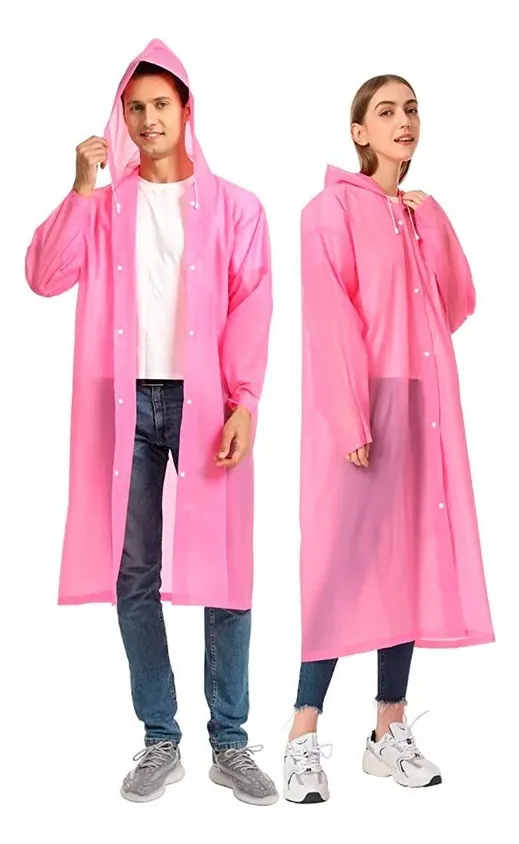 PACK X5 PONCHO IMPERMEABLE LLUVIA UNISEX ADULTO ROSADO - 2