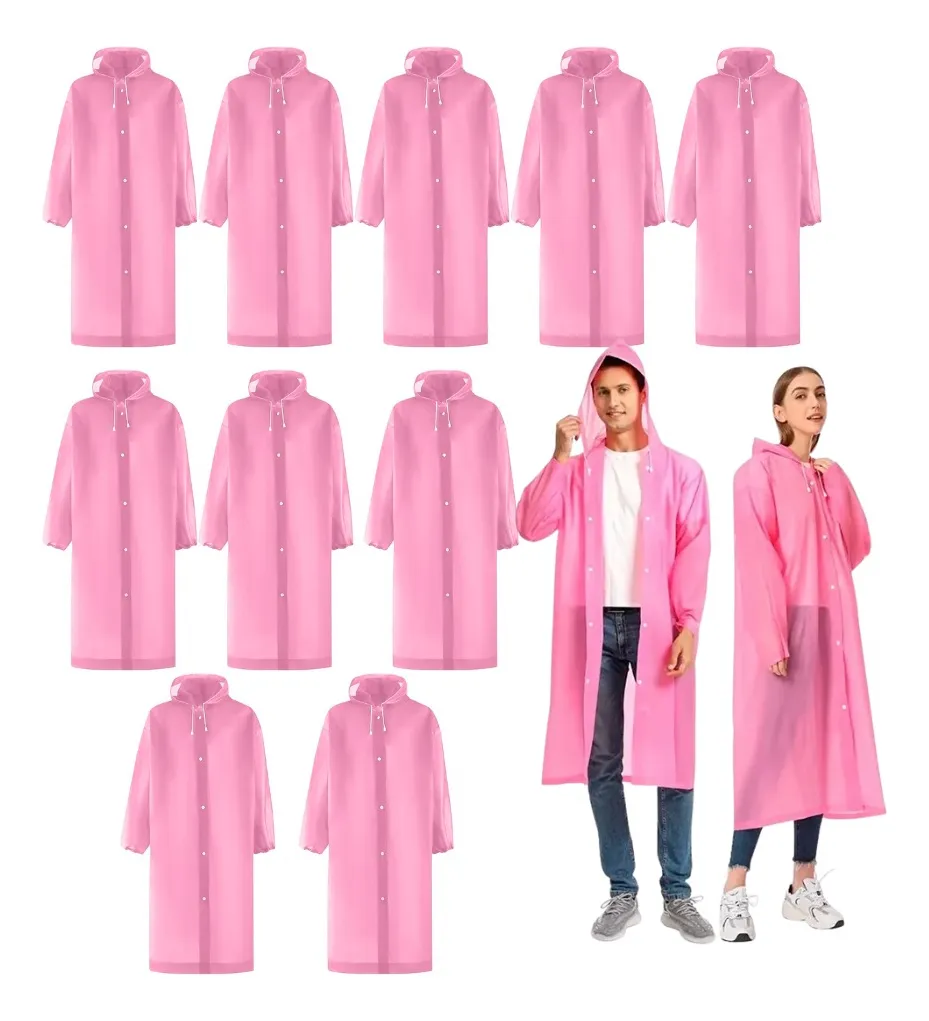 PACK X10 PONCHO IMPERMEABLE LLUVIA UNISEX ADULTO ROSADO - 1