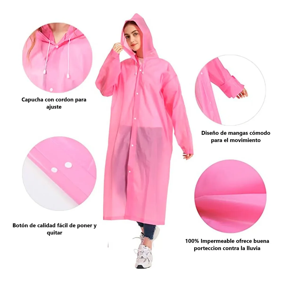PACK X10 PONCHO IMPERMEABLE LLUVIA UNISEX ADULTO ROSADO - 4