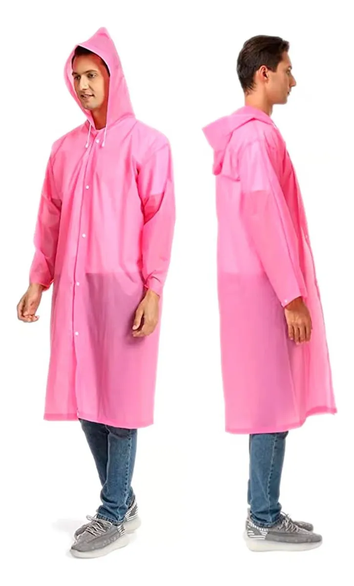 PACK X10 PONCHO IMPERMEABLE LLUVIA UNISEX ADULTO ROSADO - 5