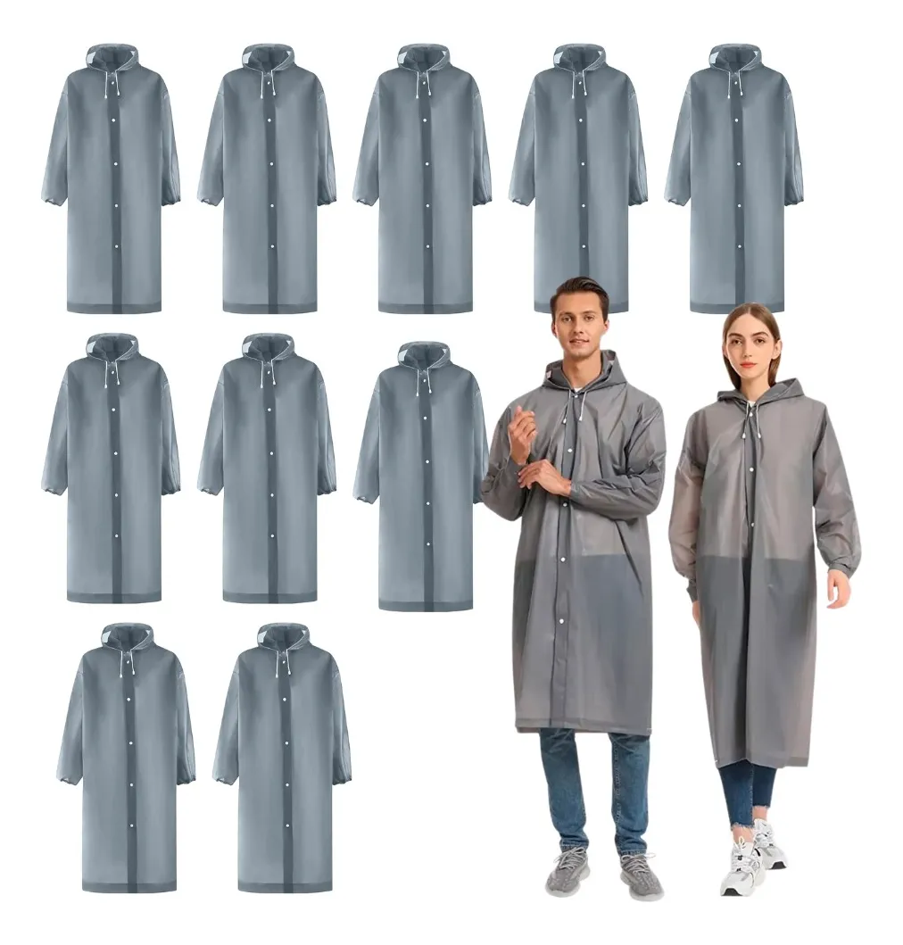 PACK X10 PONCHO IMPERMEABLE LLUVIA VIENTO UNISEX ADULTO GRIS - 1