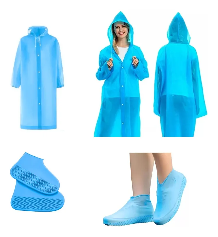 CAPA PONCHO IMPERMEABLE + CUBRE ZAPATOS UNISEX ADULTO AZUL - 1