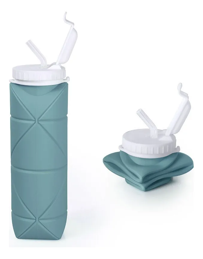 BOTELLA PLEGABLE CAMPING SILICON 600ML VIAJE OFICINA FITNESS - 1
