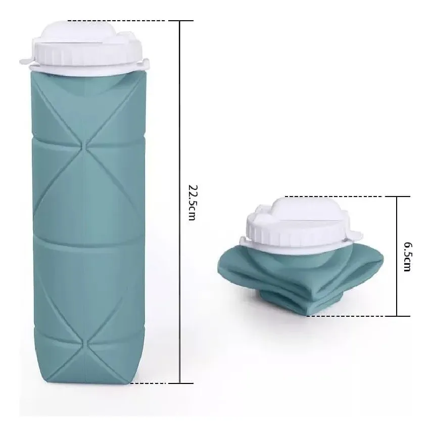 BOTELLA PLEGABLE CAMPING SILICON 600ML VIAJE OFICINA FITNESS - 2