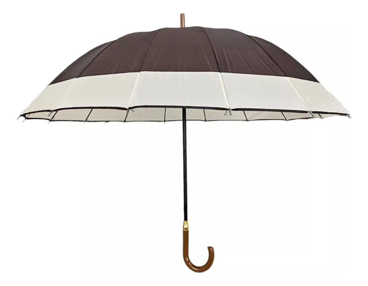 PARAGUAS AUTOMATICO IMPERMEABLE 130CM 16 VARILLAS MARRON - 3
