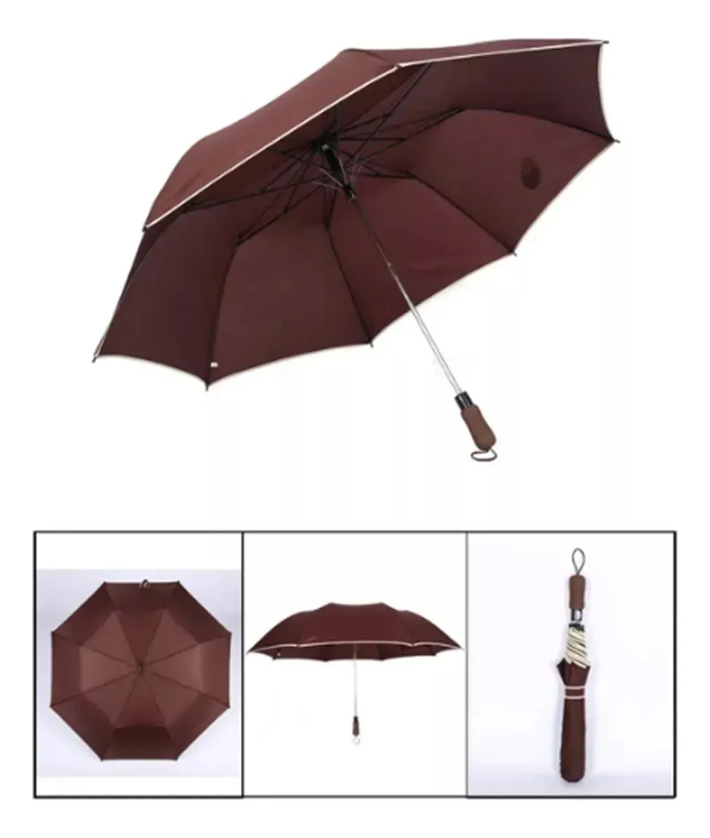 PARAGUAS SOMBRILLA PORTATIL RETRACTIL 120CM + FUNDA MARRON - 3