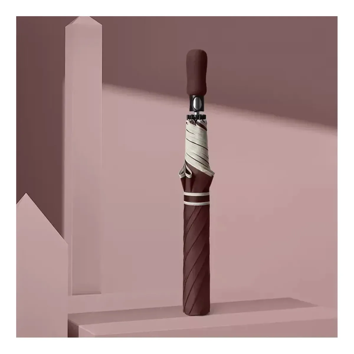 PARAGUAS SOMBRILLA PORTATIL RETRACTIL 120CM + FUNDA MARRON - 4