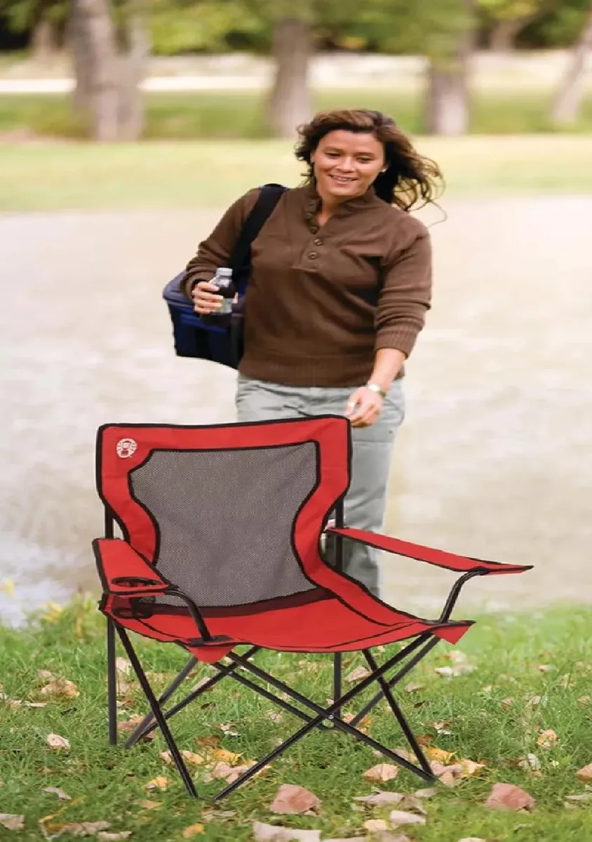 SILLA DE CAMPING CUÁDRUPLE DE MALLA COLEMAN ROJA CON BOLSO - 3