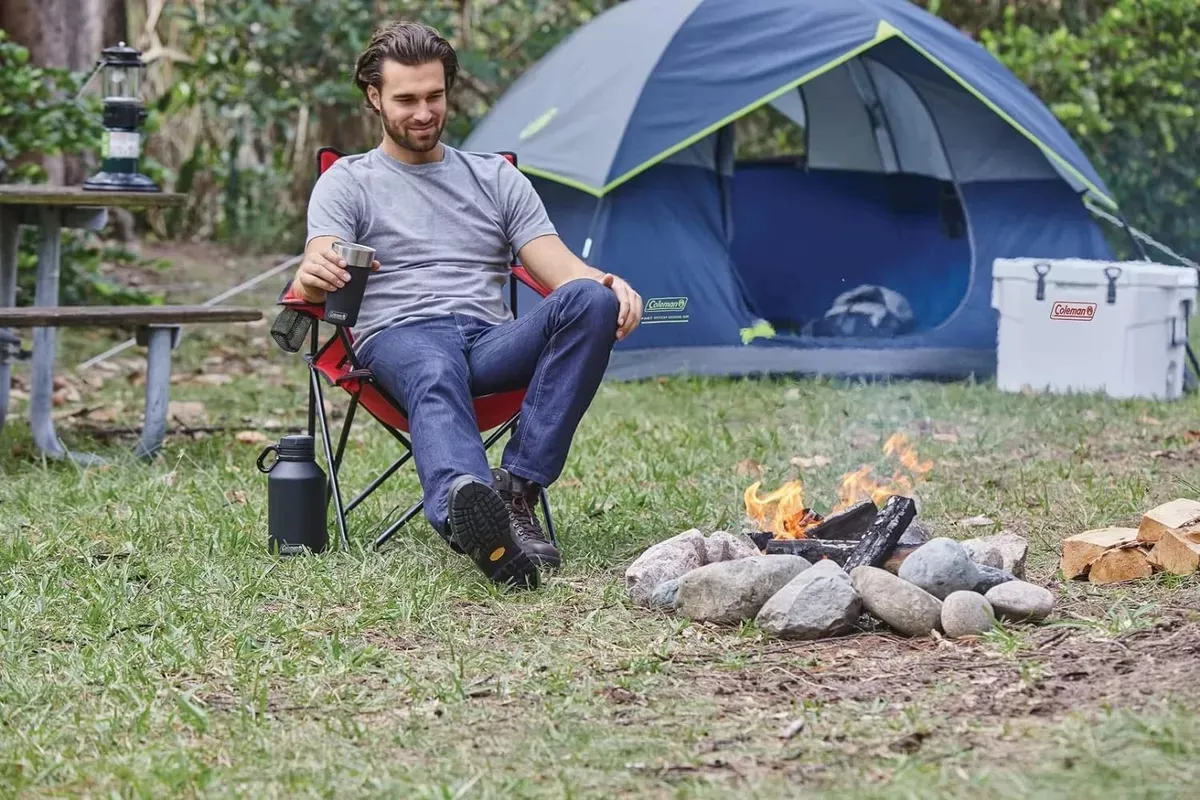 SILLA DE CAMPING CUÁDRUPLE DE MALLA COLEMAN ROJA CON BOLSO - 5