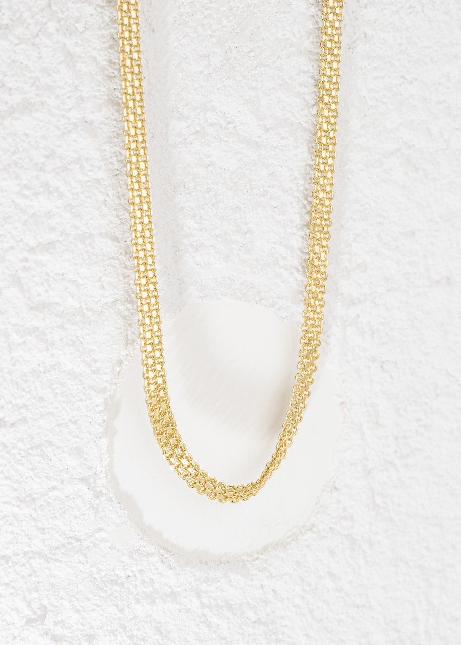 CADENA TEJIDO CHINO DOBLE CARRIL ORO LAMINADO 18K - 1