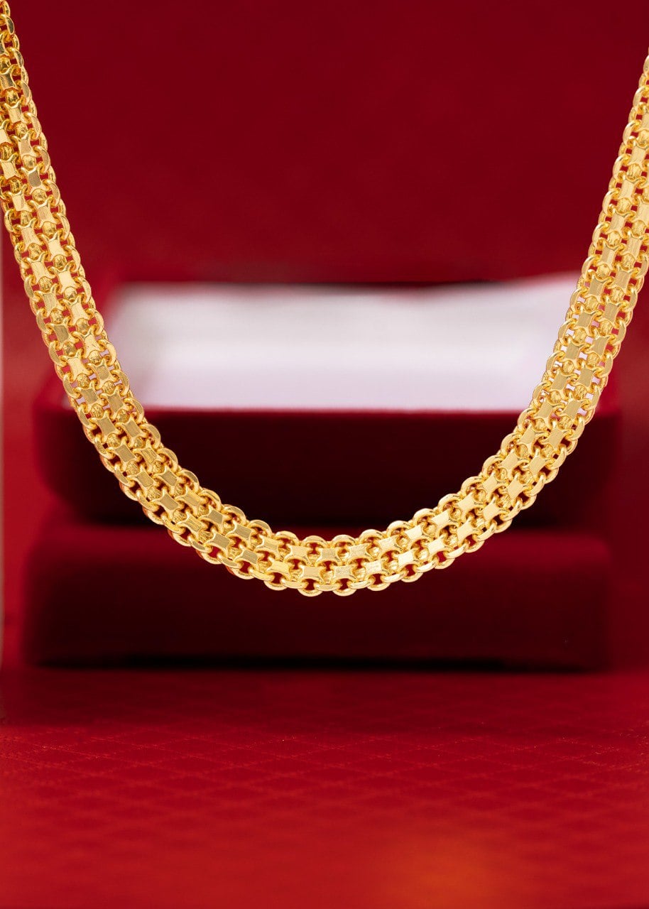 CADENA TEJIDO CHINO DOBLE CARRIL ORO LAMINADO 18K - 4