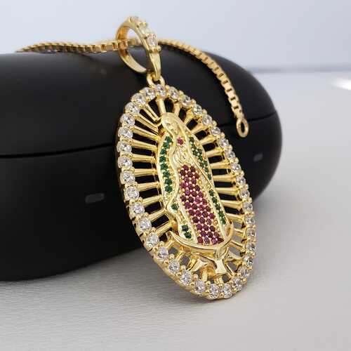 COLGANTE VIRGEN GUADALUPE SWAROVSKI GRANDE ORO LAMINADO 18K - 3