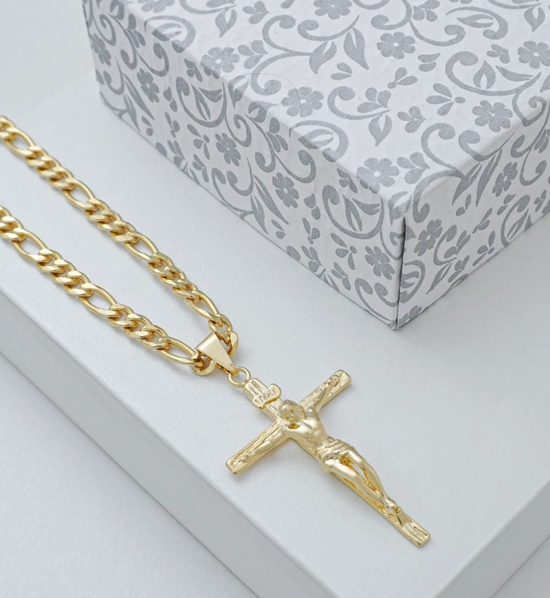 COLGANTE CRISTO MADERO GRANDE EN ORO LAMINADO 18K - 1