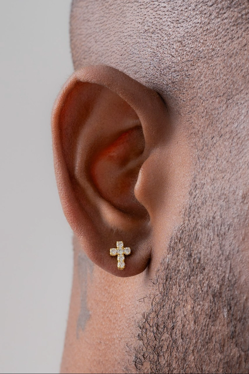 AROS CRUZ SEIS CIRCONIAS EN ORO LAMINADO 18K - 1