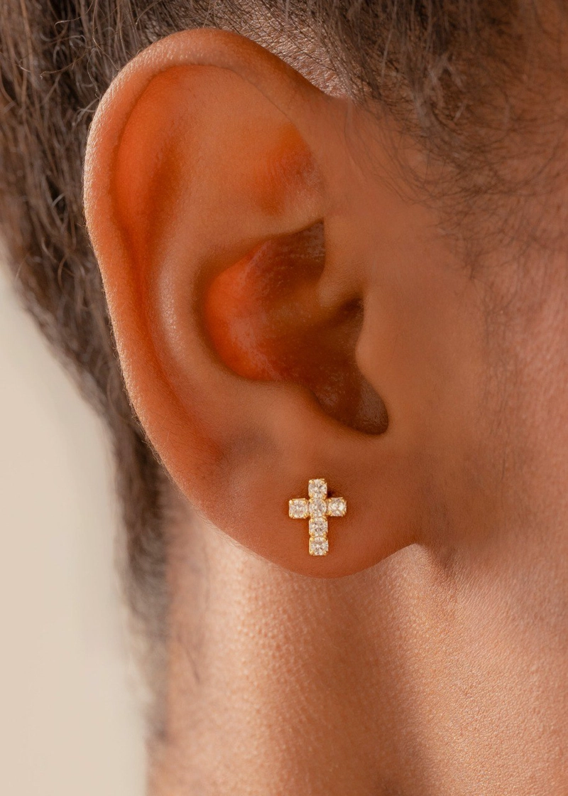 AROS CRUZ SEIS CIRCONIAS EN ORO LAMINADO 18K - 2