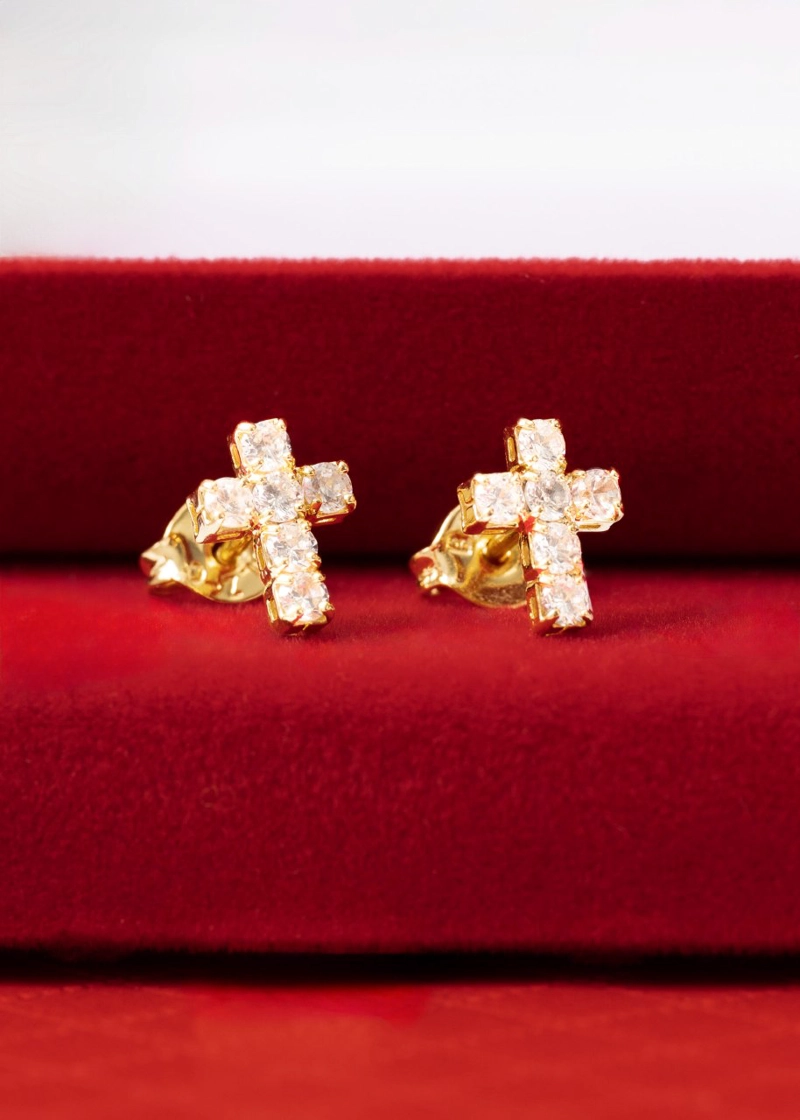 AROS CRUZ SEIS CIRCONIAS EN ORO LAMINADO 18K - 3
